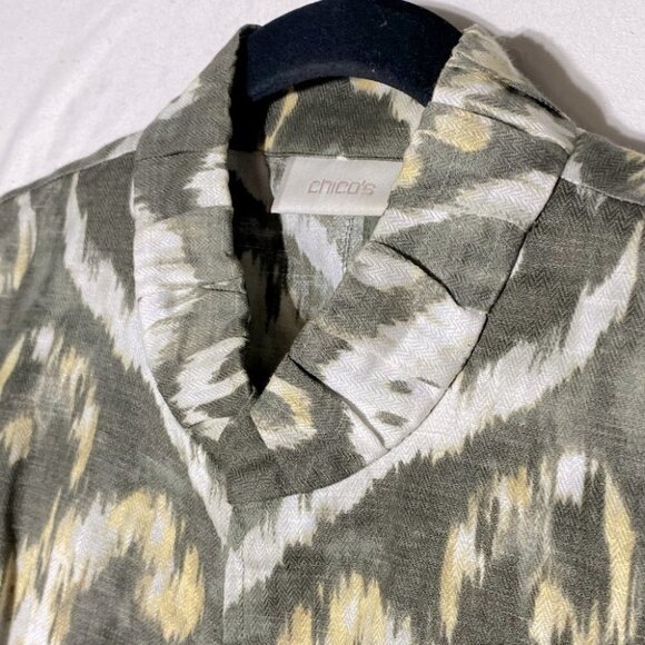 Chico’s Green Yellow Graphic Print Open Front Light Jacket XL - Picture 11 of 13